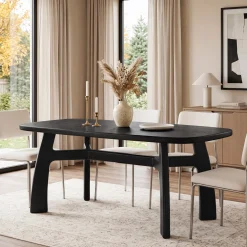63-Inch Dining Table for 6-8, Solid Wood Kitchen Table with H-Frame for Dining Room