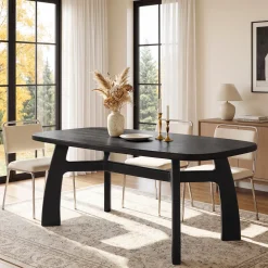 63-Inch Dining Table for 6-8, Solid Wood Kitchen Table with H-Frame for Dining Room