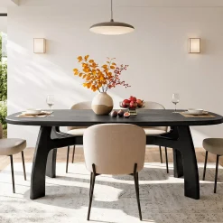 63-Inch Dining Table for 6-8, Solid Wood Kitchen Table with H-Frame for Dining Room