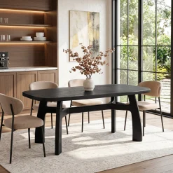 63-Inch Dining Table for 6-8, Solid Wood Kitchen Table with H-Frame for Dining Room