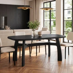 63-Inch Dining Table for 6-8, Solid Wood Kitchen Table with H-Frame for Dining Room
