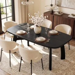 63-Inch Dining Table for 6-8, Solid Wood Kitchen Table with H-Frame for Dining Room