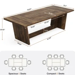 70.8-Inch Dining Table, Wood Farmhouse Kitchen Table for 4-6