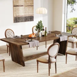 70.8-Inch Dining Table, Wood Farmhouse Kitchen Table for 4-6