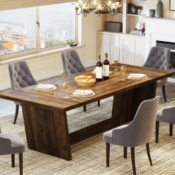 70.8-Inch Dining Table, Wood Farmhouse Kitchen Table for 4-6