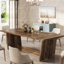 70.8-Inch Dining Table, Wood Farmhouse Kitchen Table for 4-6