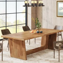 70.8-Inch Dining Table, Wood Farmhouse Kitchen Table for 4-6