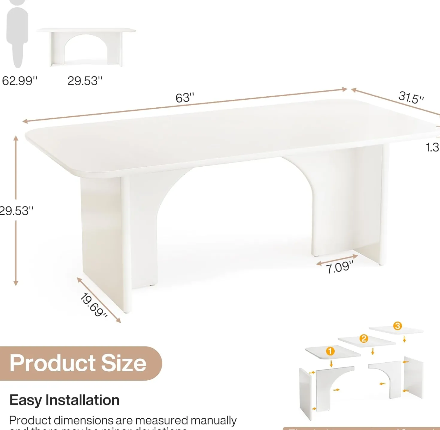 63-Inch Executive Desk, Modern Computer Desk with Arch Design Legs