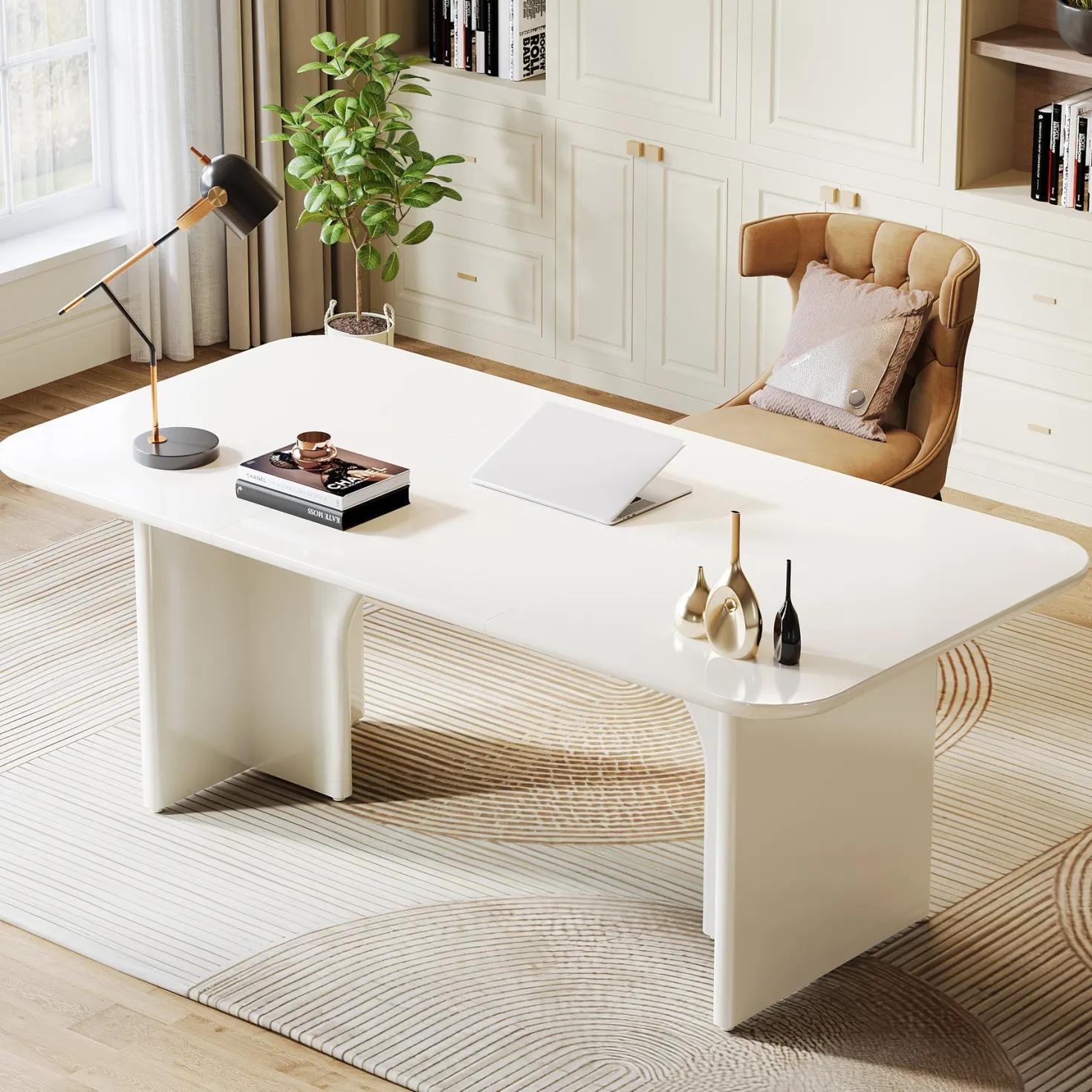 63-Inch Executive Desk, Modern Computer Desk with Arch Design Legs
