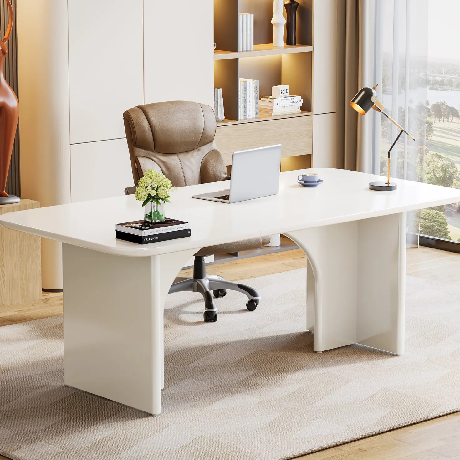 63-Inch Executive Desk, Modern Computer Desk with Arch Design Legs
