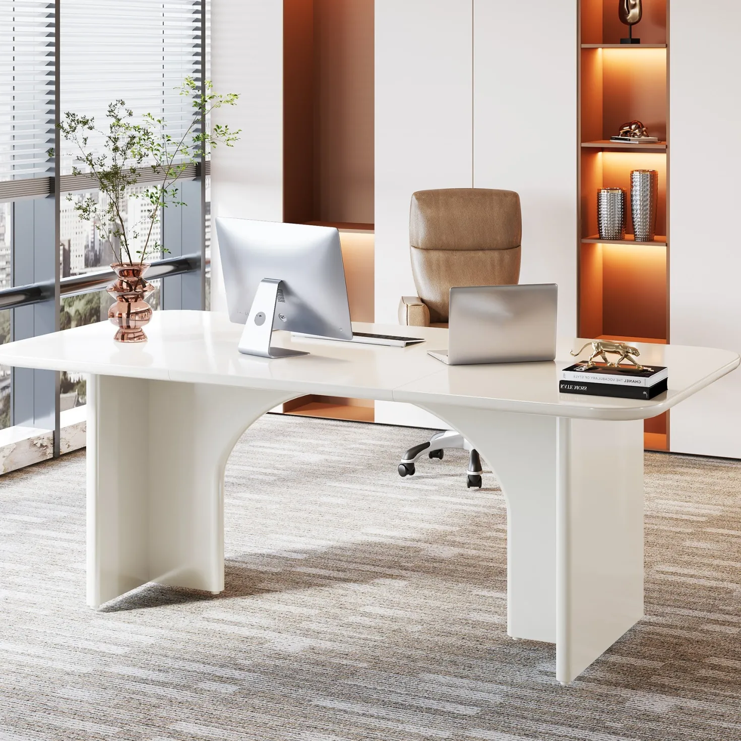 63-Inch Executive Desk, Modern Computer Desk with Arch Design Legs