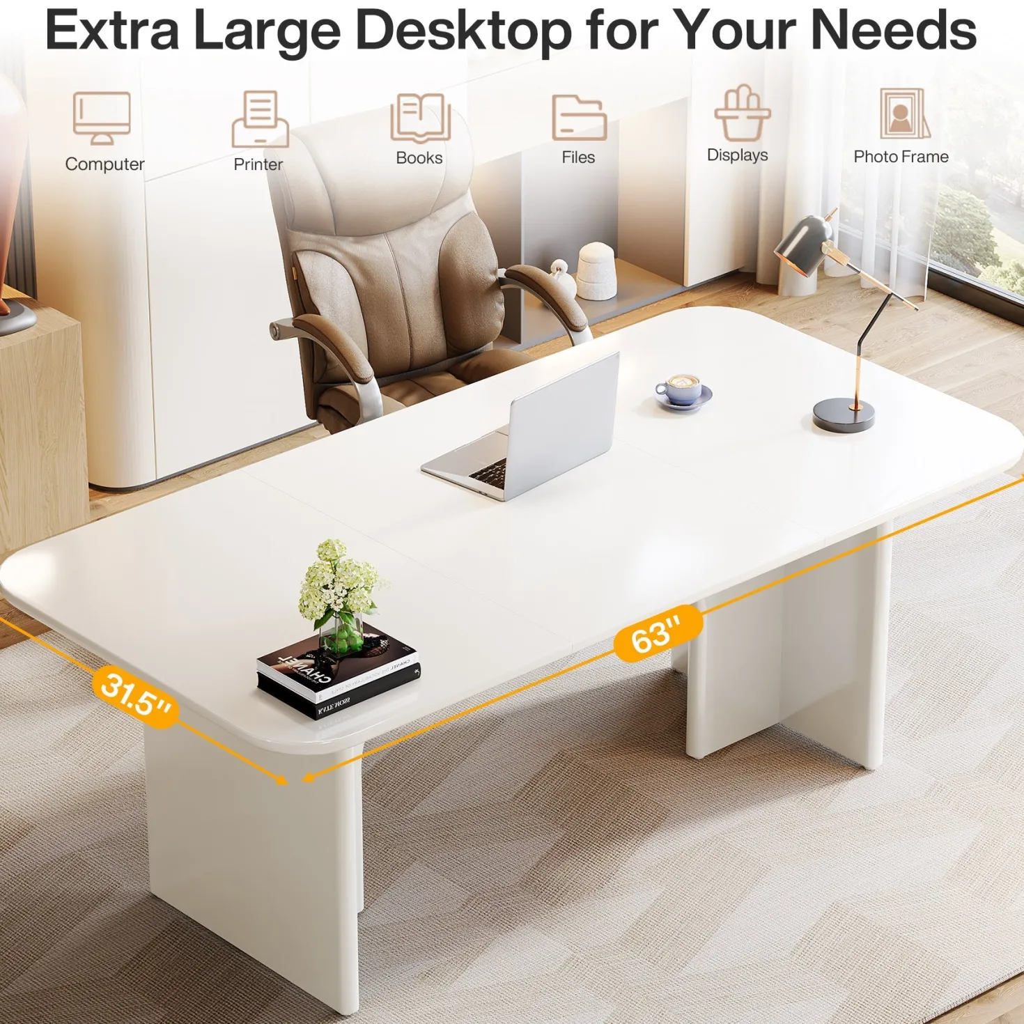 63-Inch Executive Desk, Modern Computer Desk with Arch Design Legs