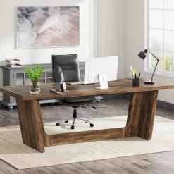 70.8-Inch Executive Desk, Wood Study Computer Desk Writing Table