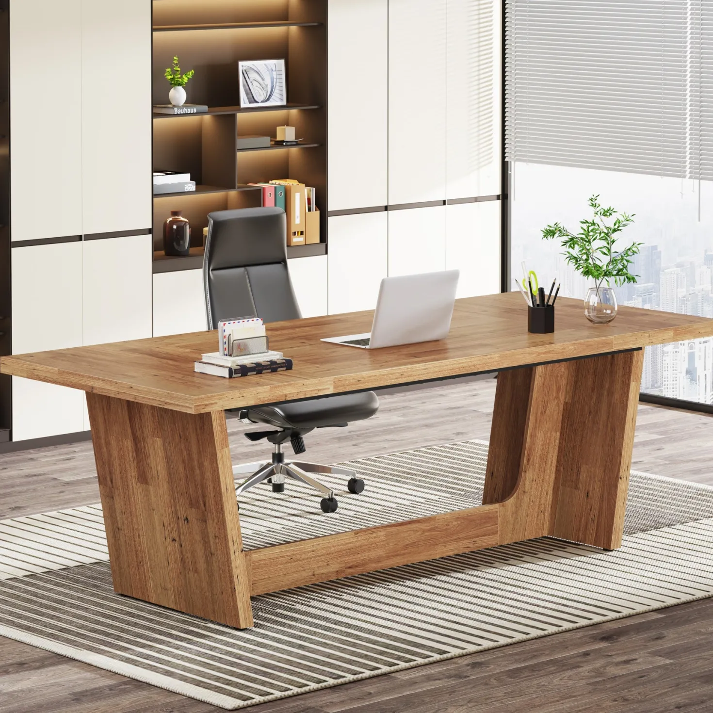 70.8-Inch Executive Desk, Wood Study Computer Desk Writing Table