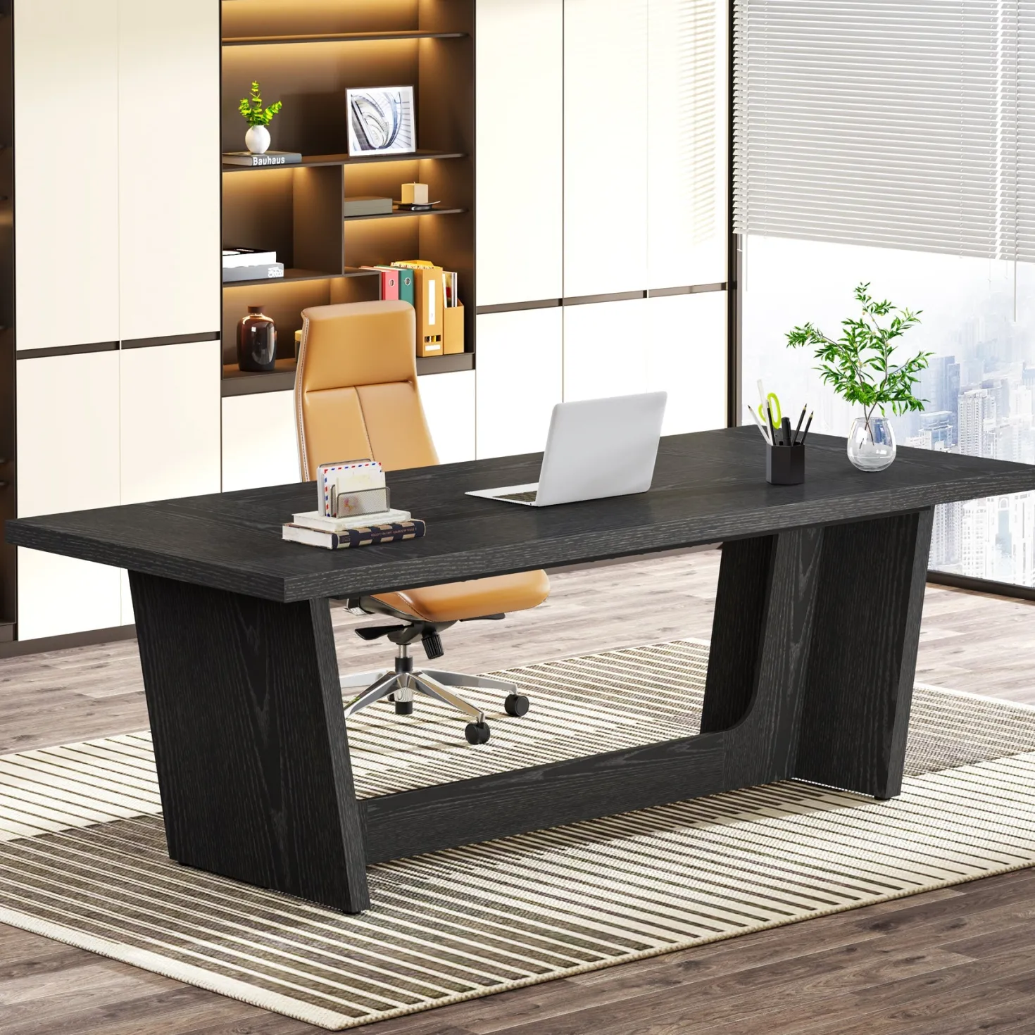 70.8-Inch Executive Desk, Wood Study Computer Desk Writing Table