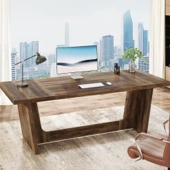 70.8-Inch Executive Desk, Wood Study Computer Desk Writing Table