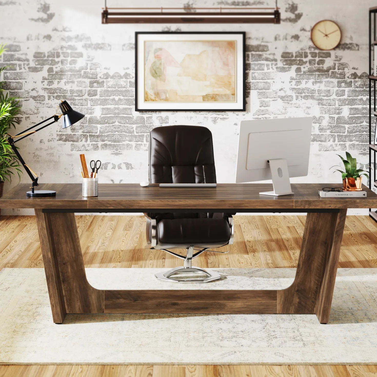 70.8-Inch Executive Desk, Wood Study Computer Desk Writing Table