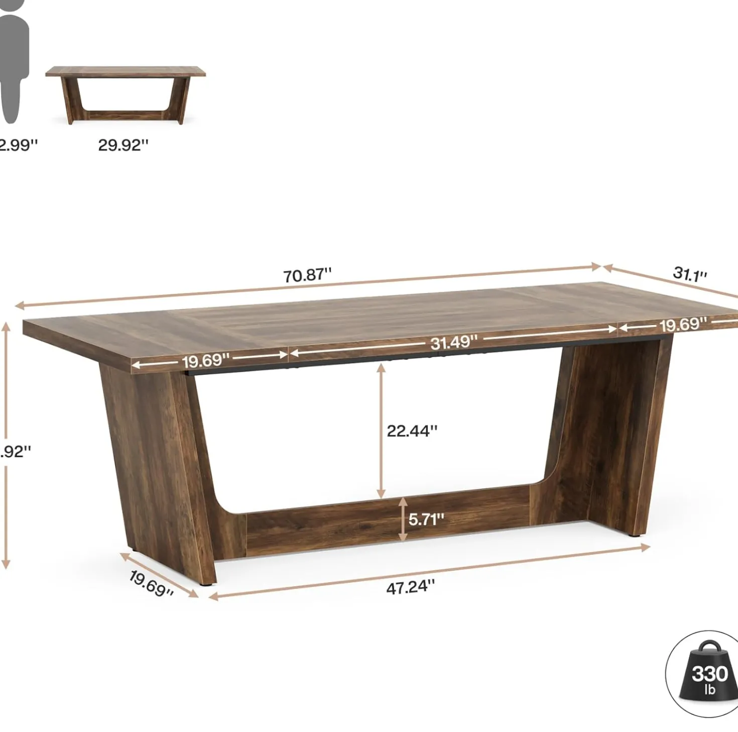 70.8-Inch Executive Desk, Wood Study Computer Desk Writing Table