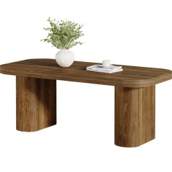 47-Inch Farmhouse Coffee Table, Rectangular Center Table with Rounded Corners and Sturdy Base