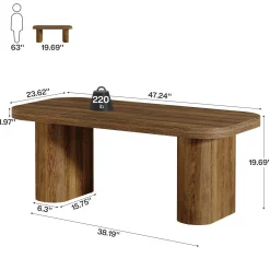 47-Inch Farmhouse Coffee Table, Rectangular Center Table with Rounded Corners and Sturdy Base