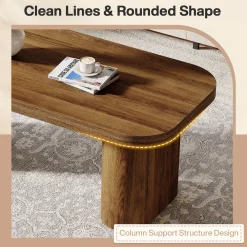 47-Inch Farmhouse Coffee Table, Rectangular Center Table with Rounded Corners and Sturdy Base