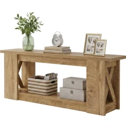 63-Inch Farmhouse TV Stand for TVs up to 70 Inches, Rustic Media Console with 2-Tier Open Storage