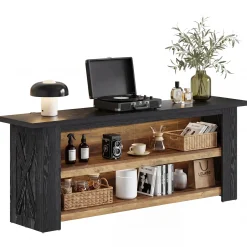 63-Inch Farmhouse TV Stand with X-Shaped Side Panels, Black Entertainment Center for Living Room