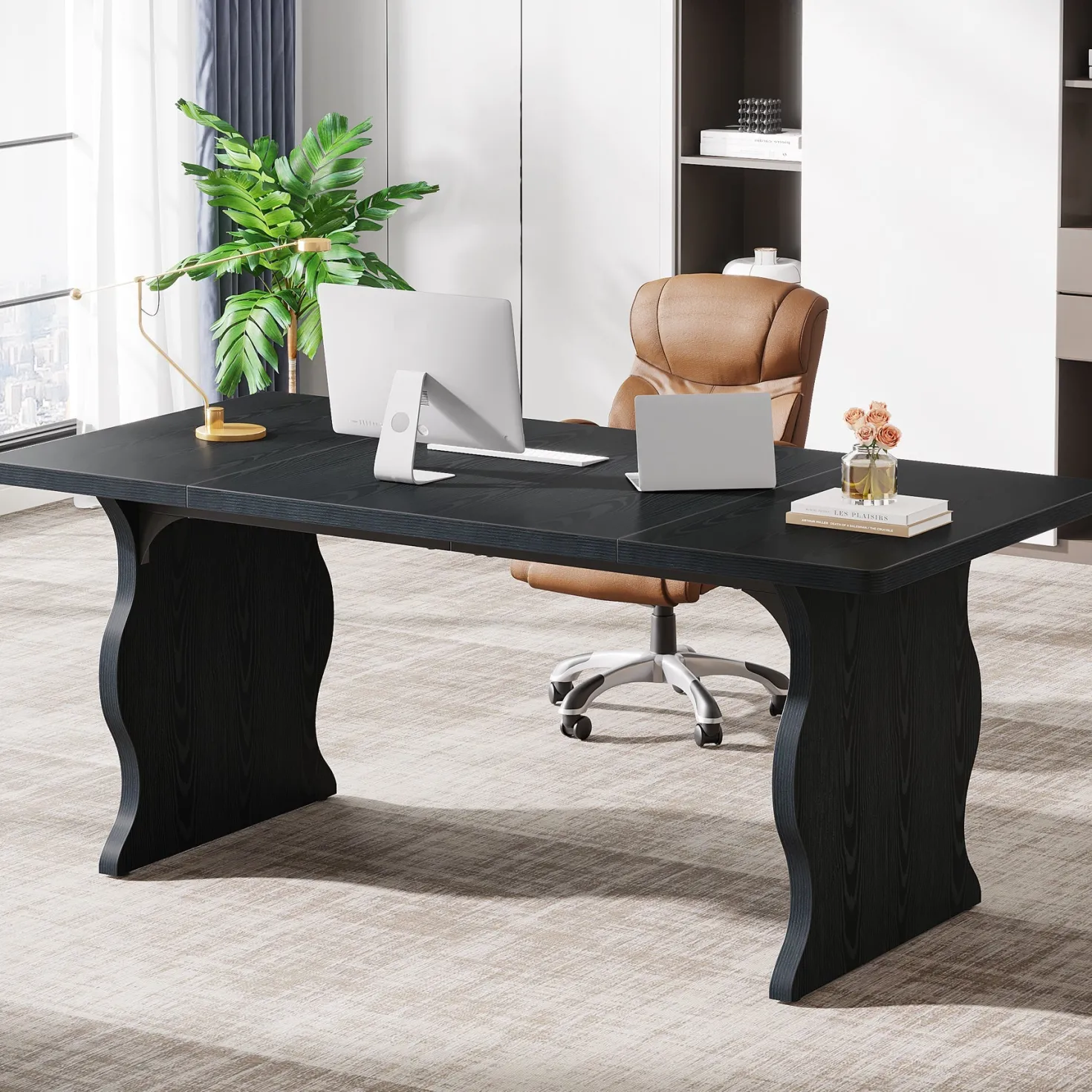 63-Inch Large Executive Desk, Sturdy Computer Desk Conference Table
