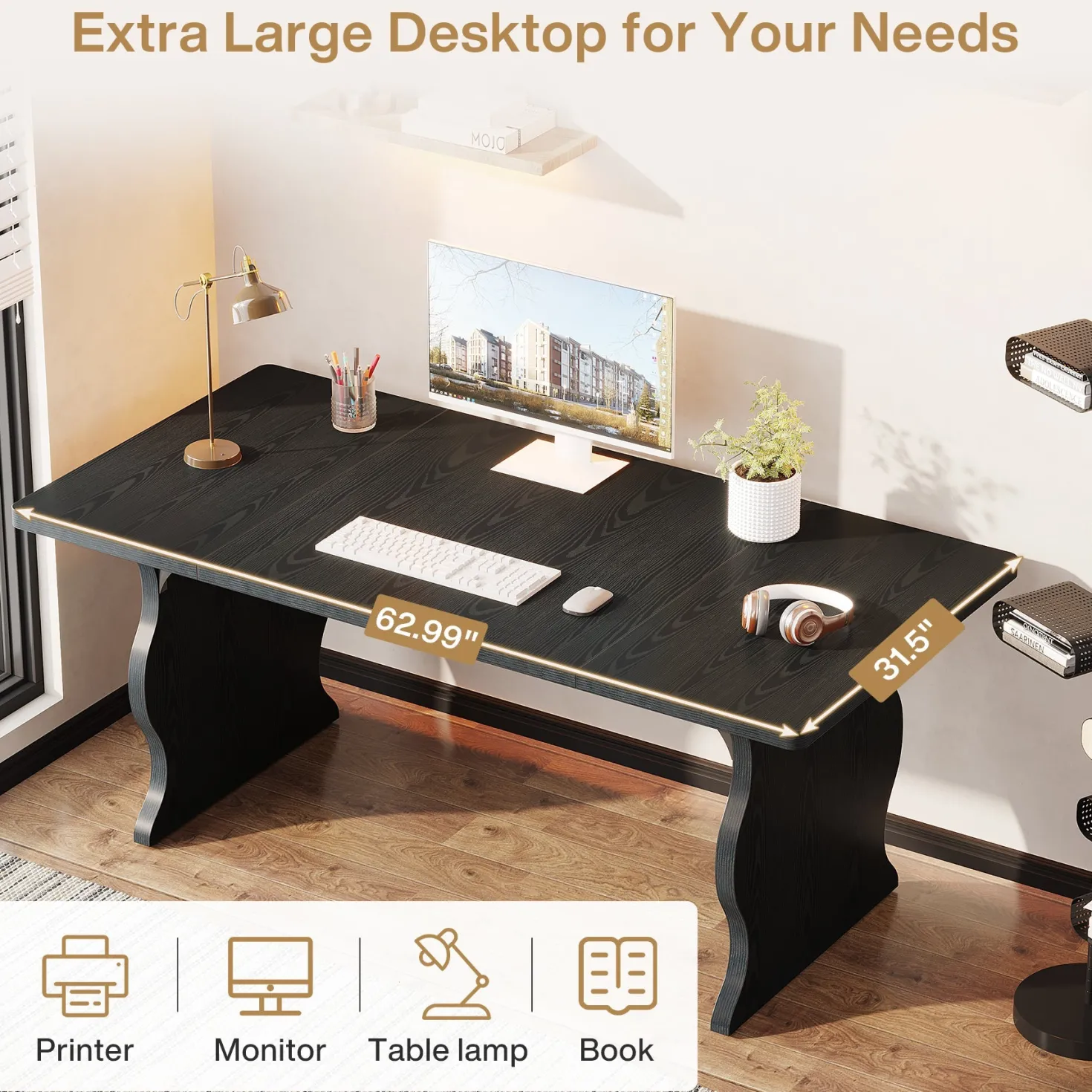 63-Inch Large Executive Desk, Sturdy Computer Desk Conference Table