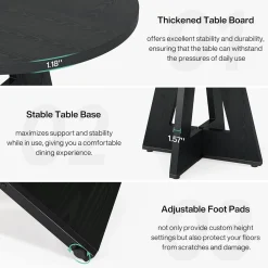 47-Inch Round Farmhouse Dining Table for 4–6 with Cross-Style Pedestal Base