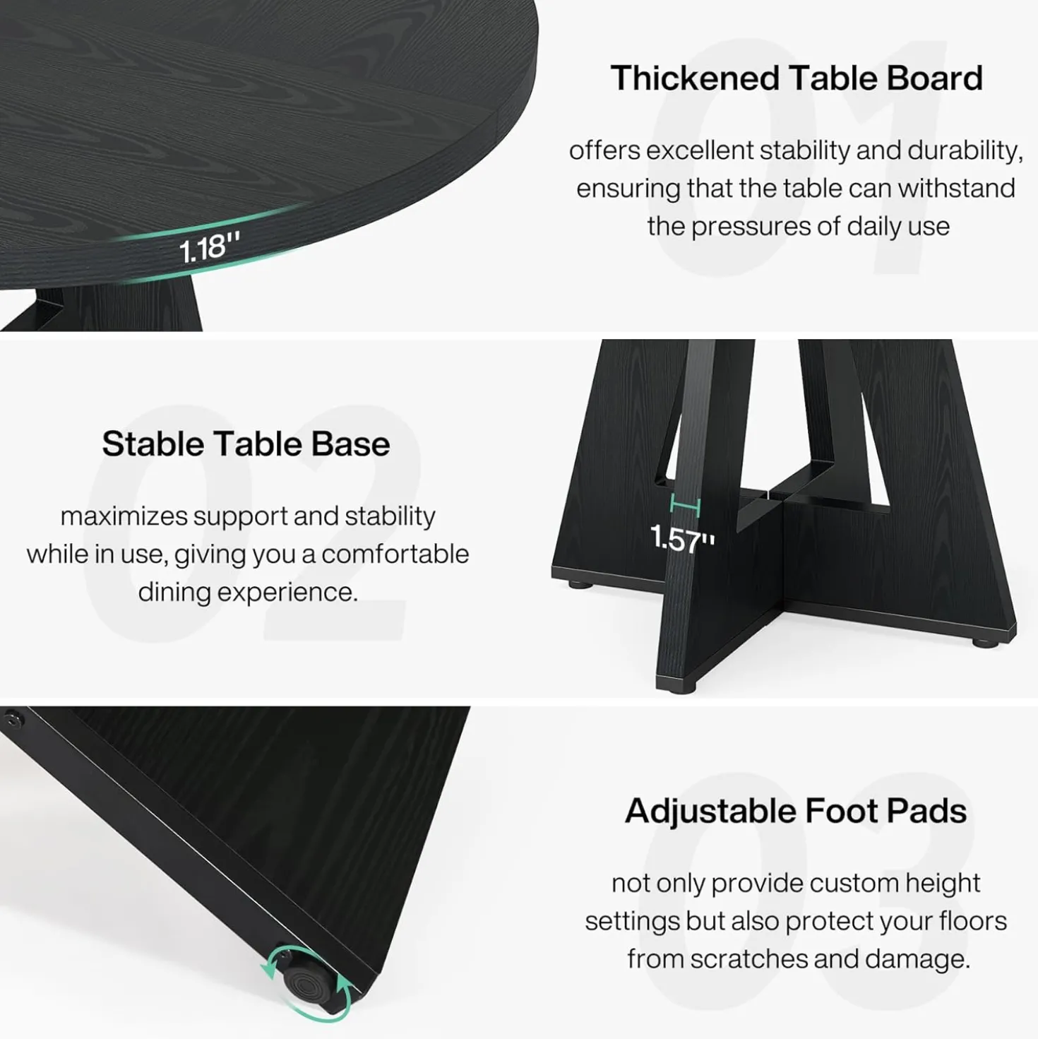 47-Inch Round Farmhouse Dining Table for 4–6 with Cross-Style Pedestal Base