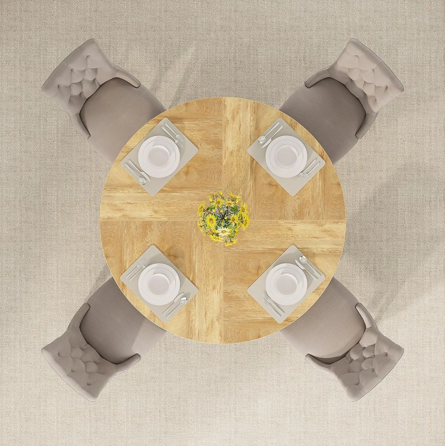 47-Inch Round Farmhouse Dining Table for 4–6 with Cross-Style Pedestal Base