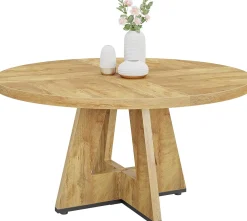 47-Inch Round Farmhouse Dining Table for 4–6 with Cross-Style Pedestal Base