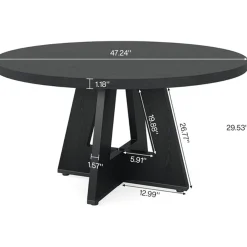 47-Inch Round Farmhouse Dining Table for 4–6 with Cross-Style Pedestal Base
