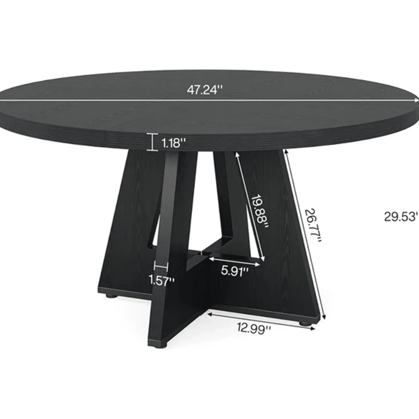 47-Inch Round Farmhouse Dining Table for 4–6 with Cross-Style Pedestal Base