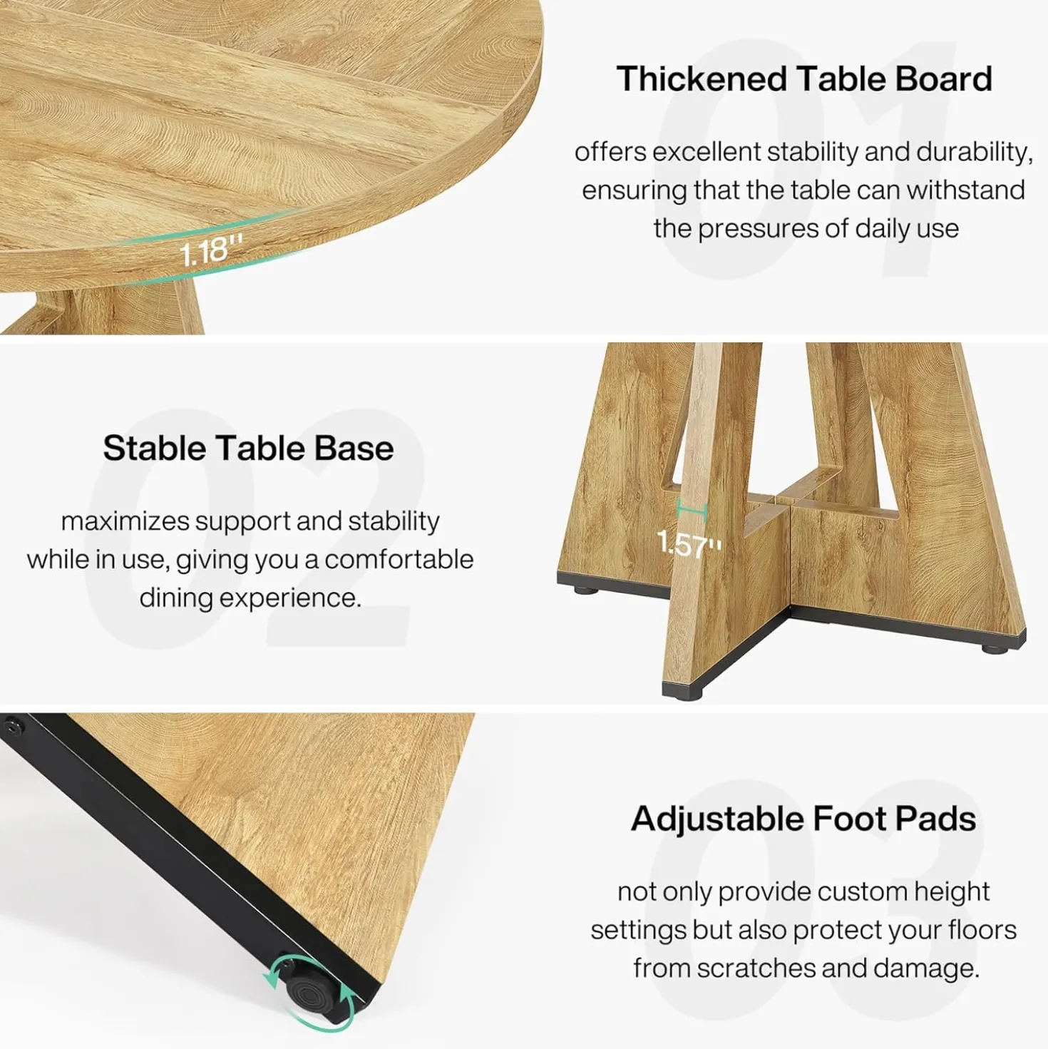 47-Inch Round Farmhouse Dining Table for 4–6 with Cross-Style Pedestal Base