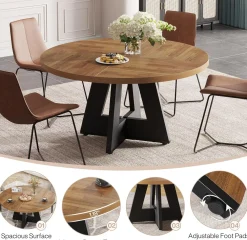 47-Inch Round Farmhouse Dining Table for 4–6 with Cross-Style Pedestal Base