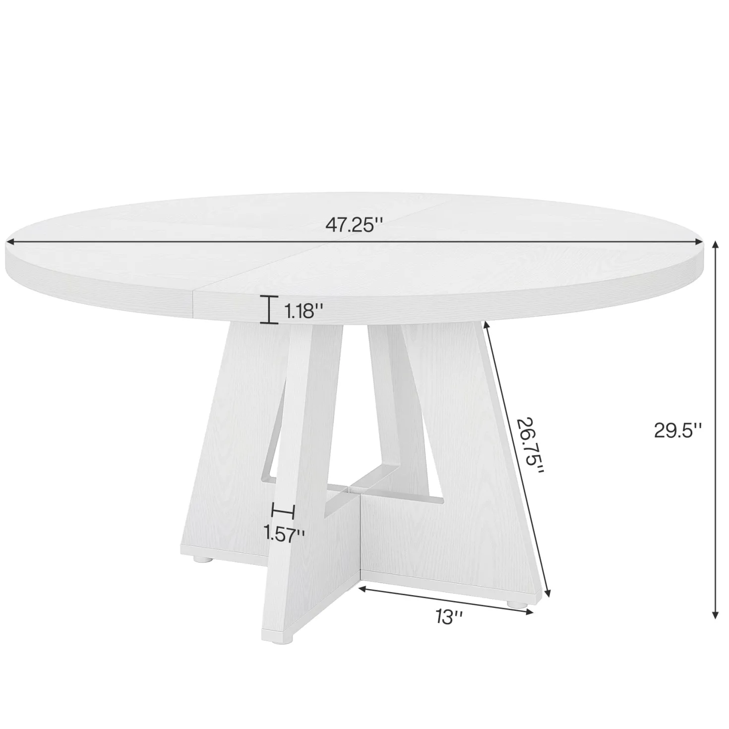 47-Inch Round Farmhouse Dining Table for 4–6 with Cross-Style Pedestal Base