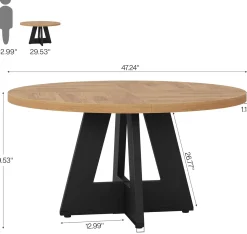 47-Inch Round Farmhouse Dining Table for 4–6 with Cross-Style Pedestal Base