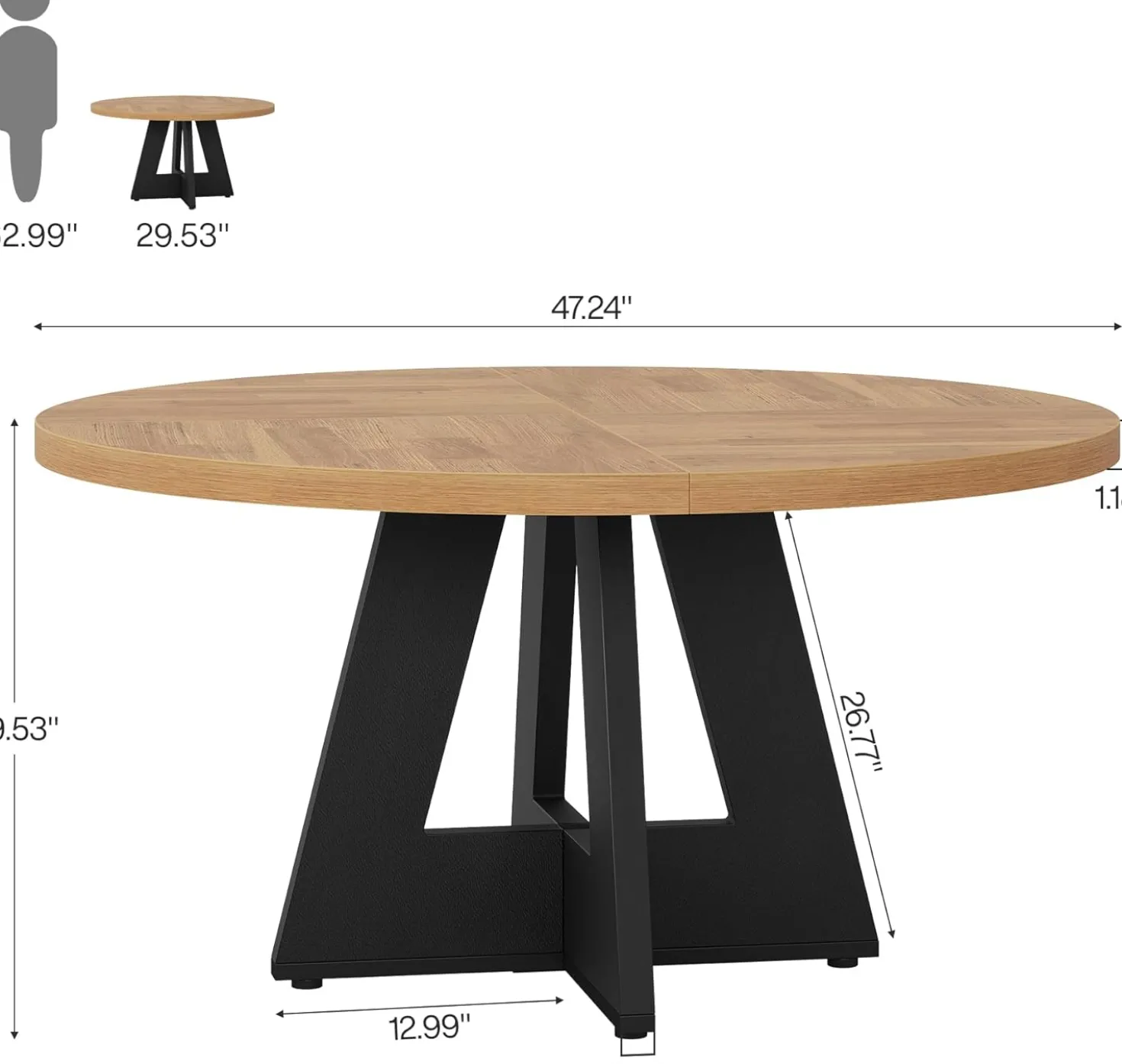 47-Inch Round Farmhouse Dining Table for 4–6 with Cross-Style Pedestal Base