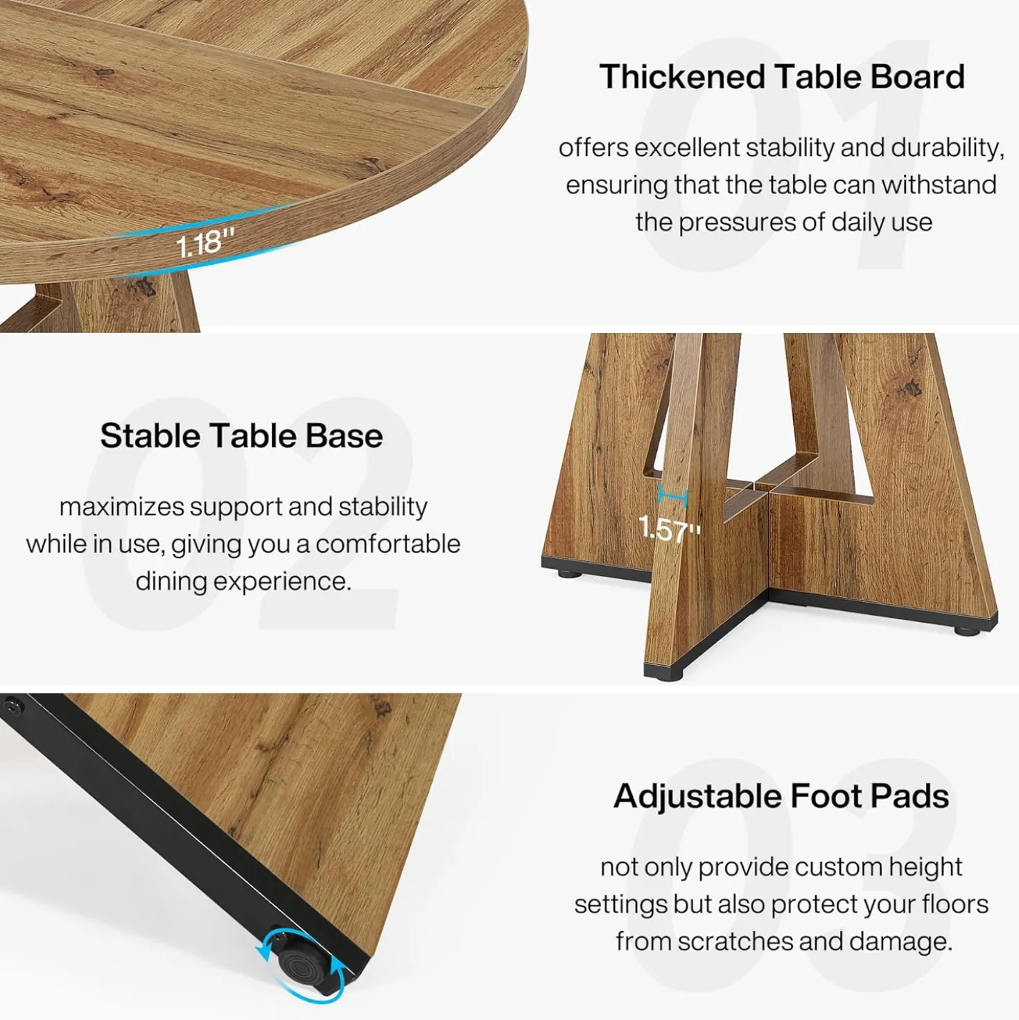 47-Inch Round Farmhouse Dining Table for 4–6 with Cross-Style Pedestal Base