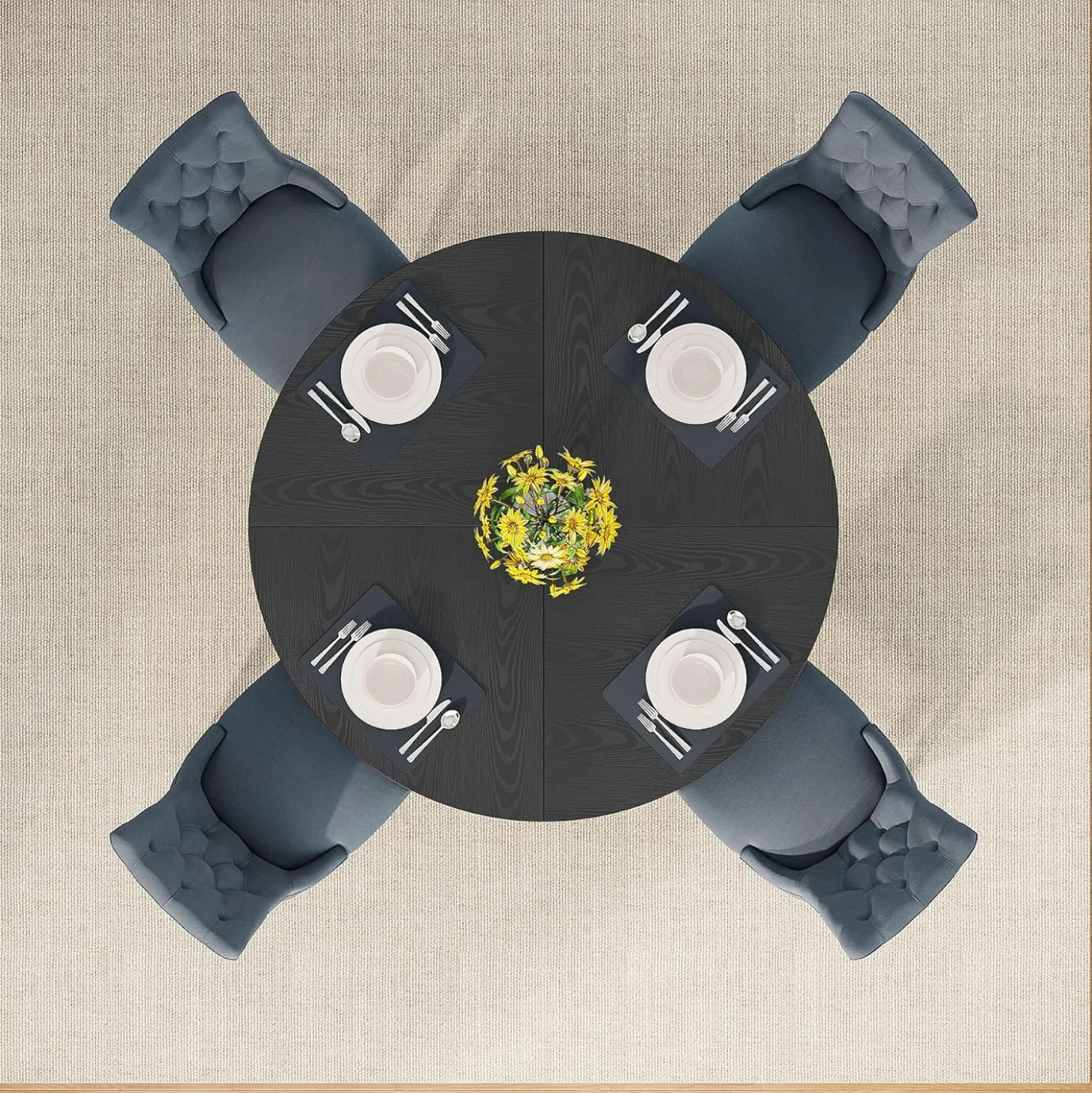 47-Inch Round Farmhouse Dining Table for 4–6 with Cross-Style Pedestal Base