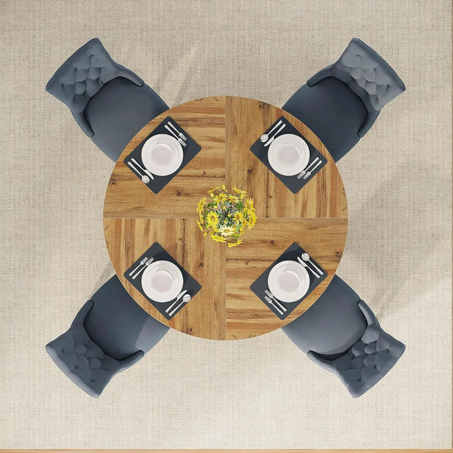 47-Inch Round Farmhouse Dining Table for 4–6 with Cross-Style Pedestal Base