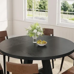 47-Inch Round Farmhouse Dining Table for 4–6 with Cross-Style Pedestal Base