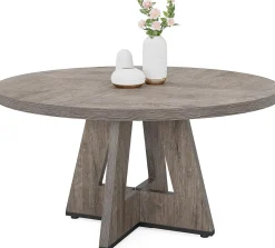 47-Inch Round Farmhouse Dining Table for 4–6 with Cross-Style Pedestal Base