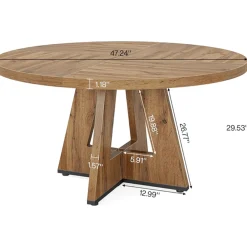 47-Inch Round Farmhouse Dining Table for 4–6 with Cross-Style Pedestal Base