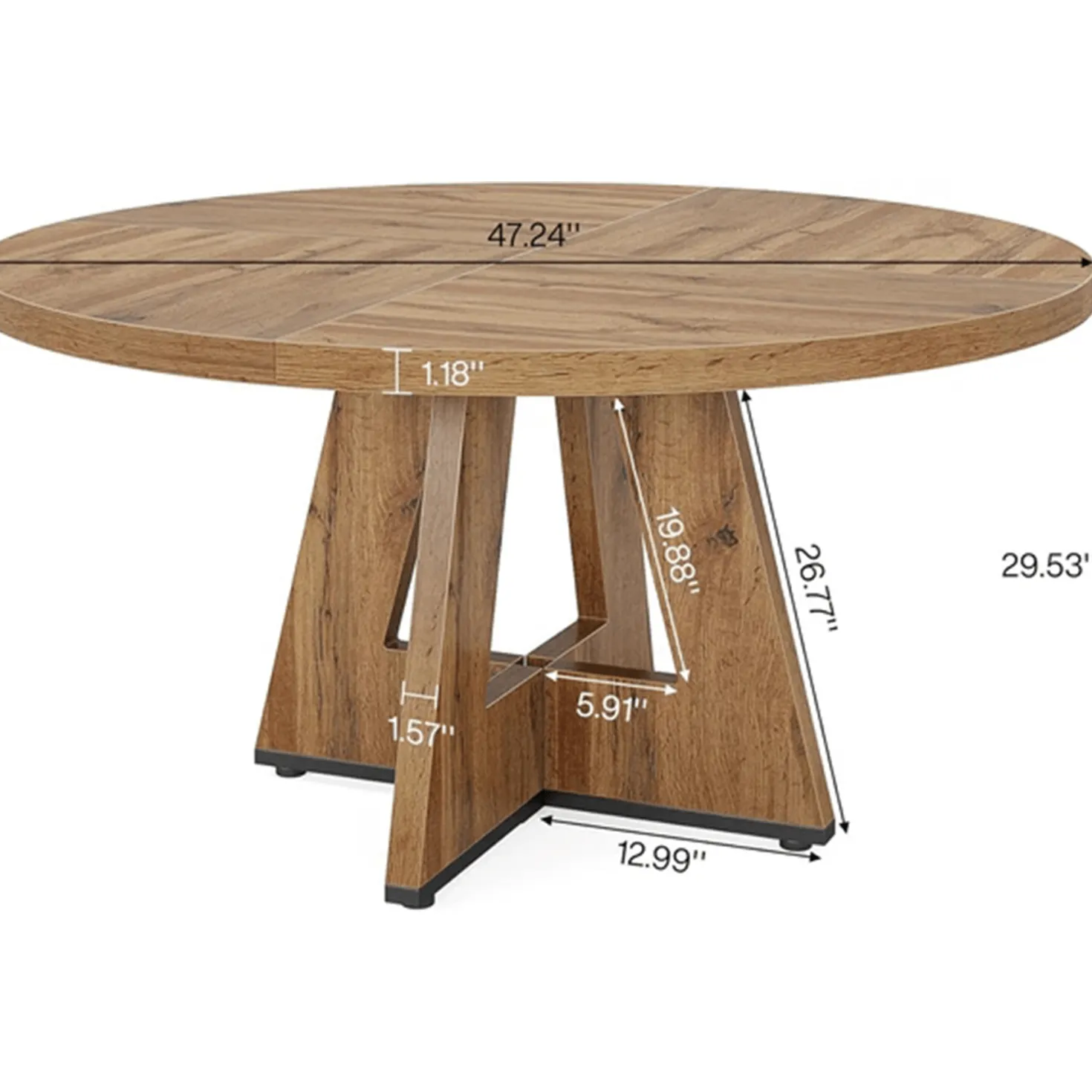 47-Inch Round Farmhouse Dining Table for 4–6 with Cross-Style Pedestal Base