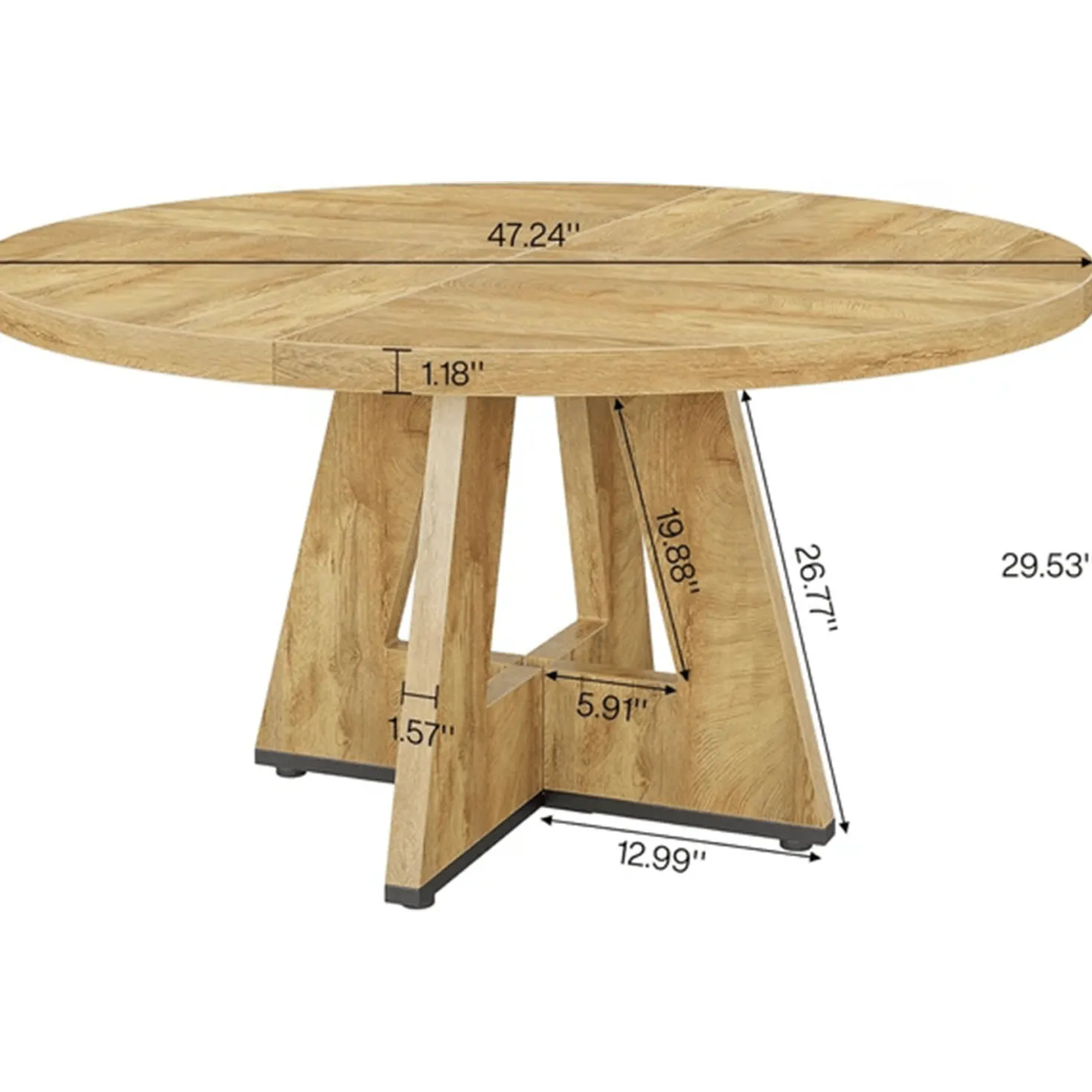 47-Inch Round Farmhouse Dining Table for 4–6 with Cross-Style Pedestal Base