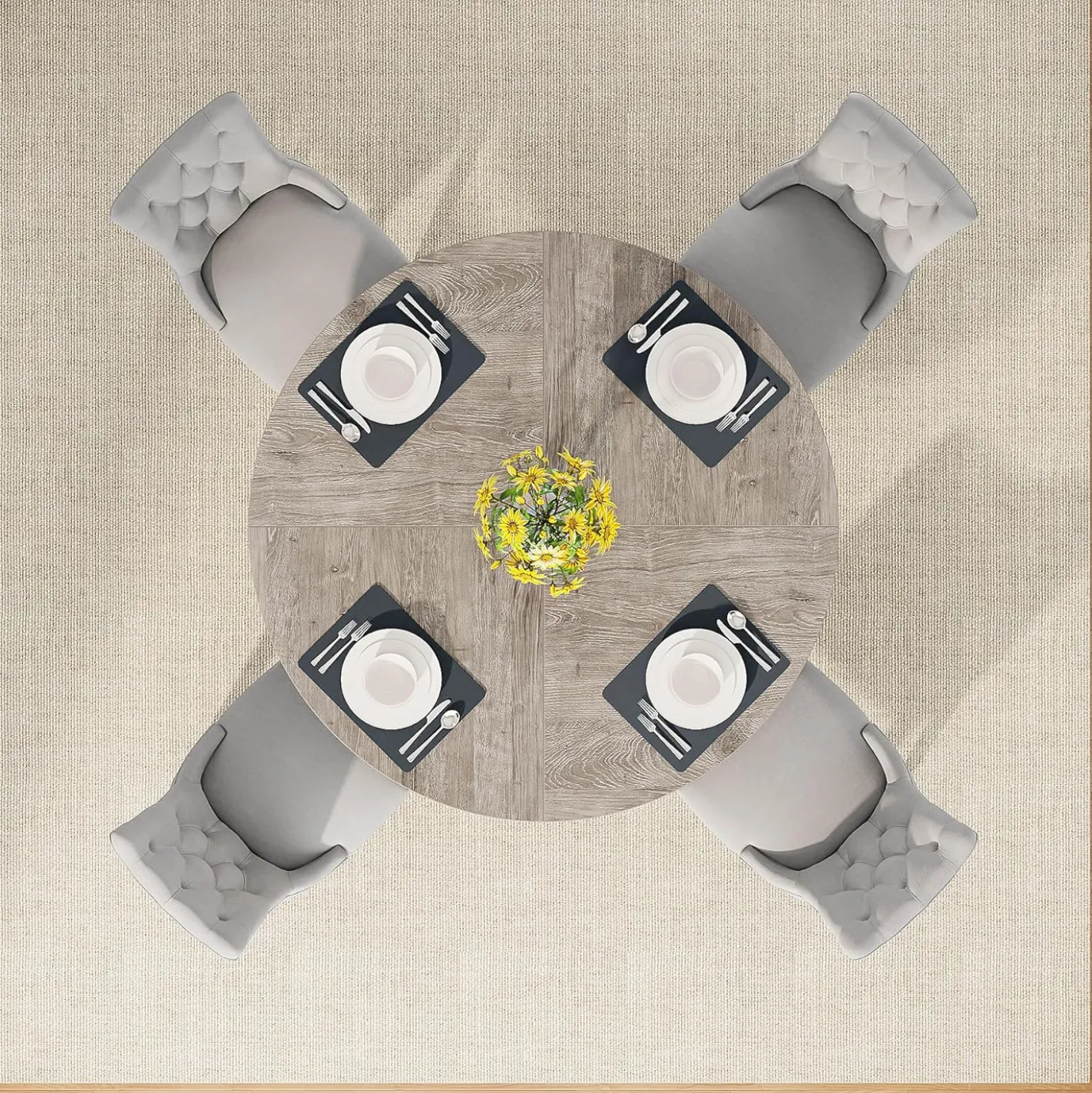47-Inch Round Farmhouse Dining Table for 4–6 with Cross-Style Pedestal Base