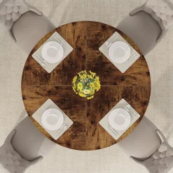 47-Inch Round Farmhouse Dining Table for 4–6 with Cross-Style Pedestal Base
